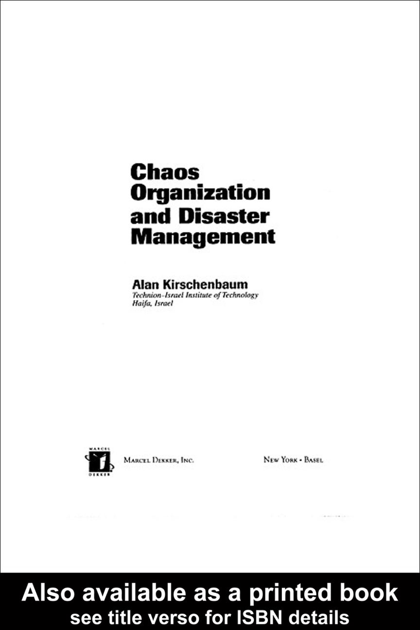Chaos Organization and Disaster Management 1st edition ebook
