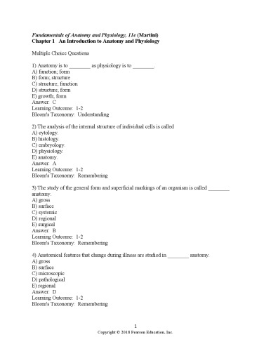 Test Bank for Fundamentals of Anatomy and Physiology ebook